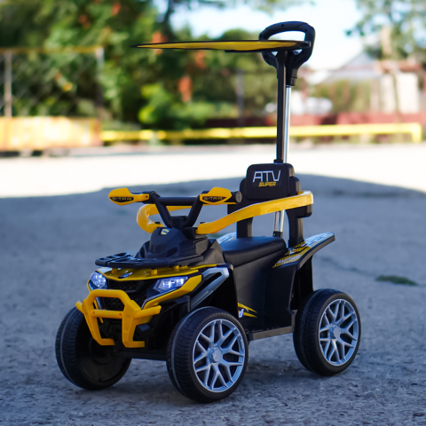 ATV electric cu maner 4 in 1, Kinderauto Hercules, pentru copii 1-3 ani, 35W 6V, telecomanda, premium, galben [1]