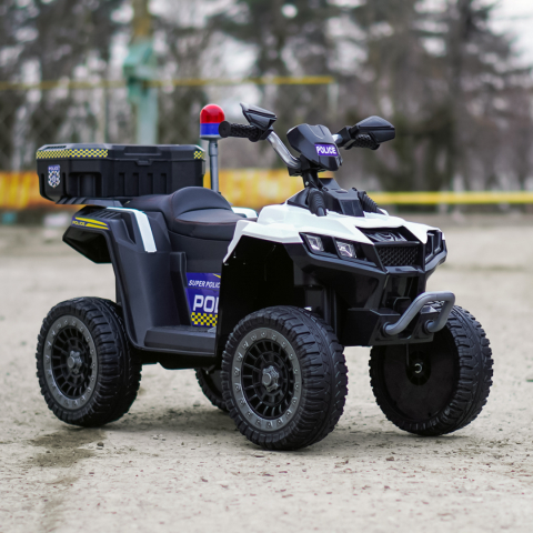 ATV electric pentru copii 3-6 ani, Kinderauto Police, 80W, 12V 7Ah, echipare premium, alb [3]