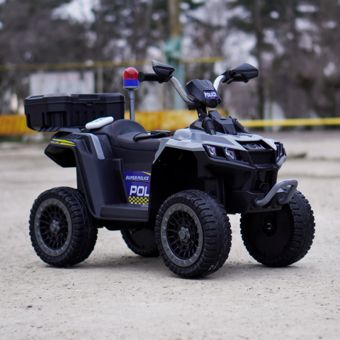 ATV electric pentru copii 3-6 ani, Kinderauto Police, 80W, 12V 7Ah, echipare premium, gri [10]