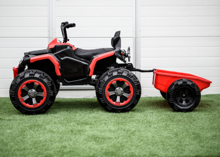 ATV electric + Remorca, Kinderauto Offroad 70W 12V cu scaun tapitat, culoare Rosu [4]