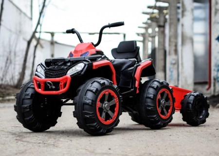 ATV electric + Remorca, Kinderauto Offroad 70W 12V cu scaun tapitat, culoare Rosu [1]