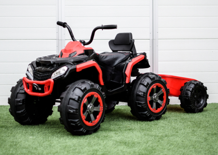 ATV electric + Remorca, Kinderauto Offroad 70W 12V cu scaun tapitat, culoare Rosu [5]