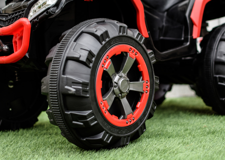 ATV electric + Remorca, Kinderauto Offroad 70W 12V cu scaun tapitat, culoare Rosu [8]