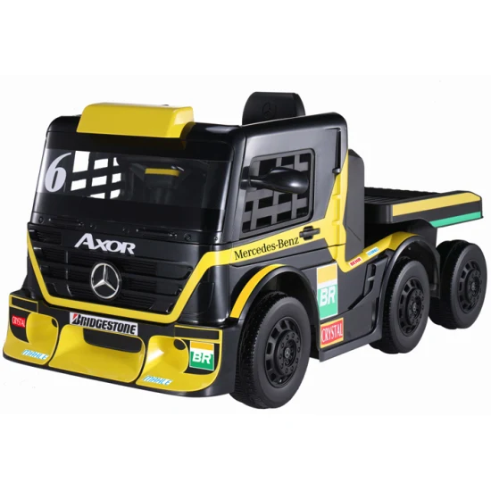 Masinute electrice - Camion electric + platforma, Mercedes-Benz Axor 90W 12V STANDARD, culoare Galbena