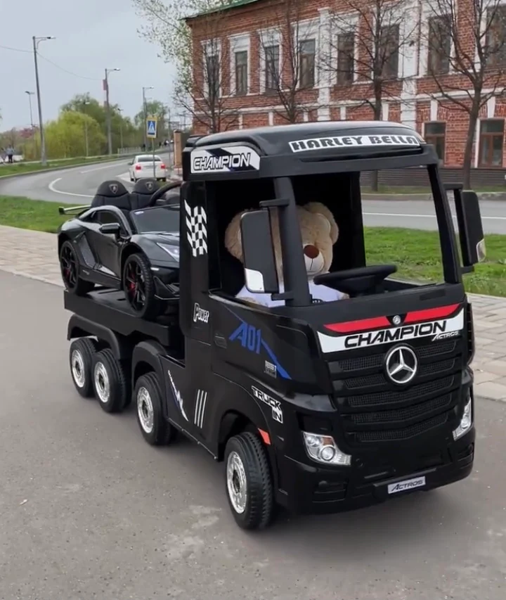 Camion electric Mercedes ACTROS 4x4 180W 12V Premium, cu platforma, culoare Neagra [1]