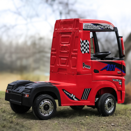 Camion electric Mercedes ACTROS, pentru copii 2-7 ani, tractiune 4x4, 180W 12V, Premium, rosu [4]