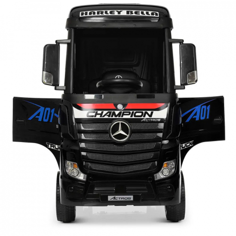 Camion electric pentru copii Mercedes ACTROS, tractiune 4x4, 180W, 12V, roti moi EVA, telecomanda, echipare Premium, negru [3]