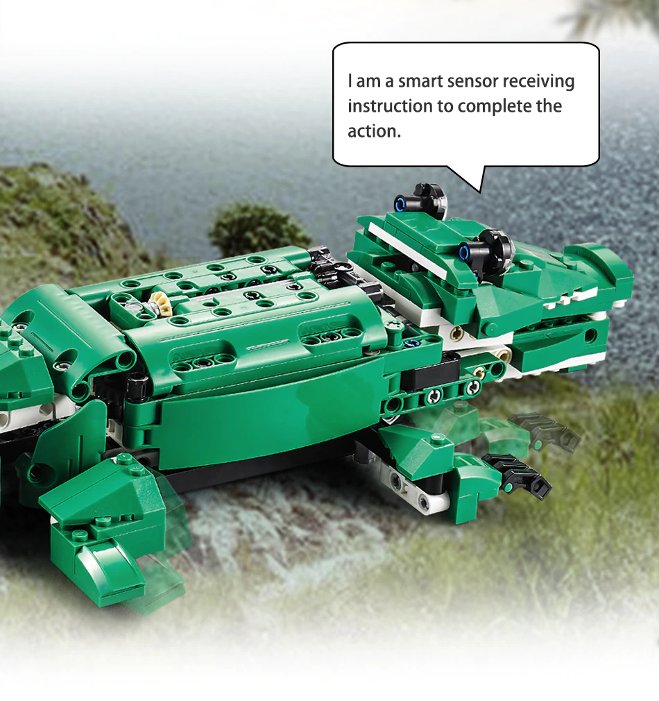 Jucarie Dinozaur sau crocodil 2 in 1 cu RC, set constructie CADA din 435 piese [23]