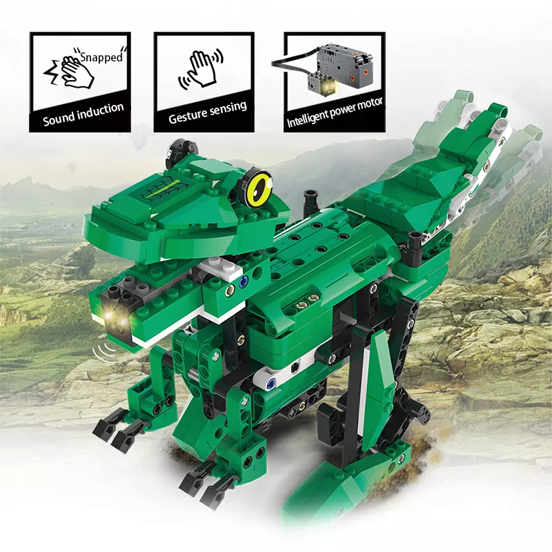 Jucarie Dinozaur sau crocodil 2 in 1 cu RC, set constructie CADA din 435 piese [6]