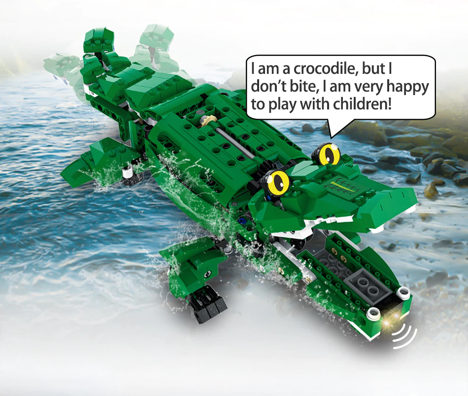 Jucarie Dinozaur sau crocodil 2 in 1 cu RC, set constructie CADA din 435 piese [21]