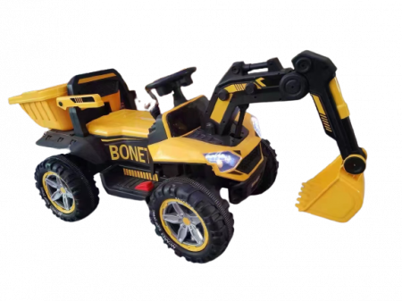 Masinute electrice - Excavator + bascula electrica Kinderauto Bonet 60W 12V, culoare galbena