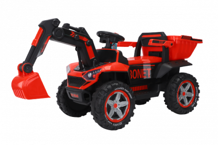 Masinute electrice - Excavator + bascula electrica Kinderauto Bonet 60W 12V, Telecomanda, culoare Rosie