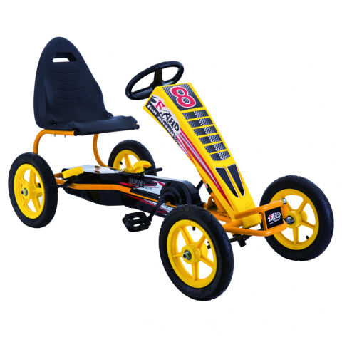 Masinute electrice - GO Kart cu pedale, 6-15 ani, Kinderauto F8-1, roti Gonflabile 10 inch, culoare galbena