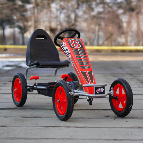 GO Kart cu pedale, pentru copii 6-15 ani, Kinderauto F8-1, roti Gonflabile de 10 inch, rosu [1]
