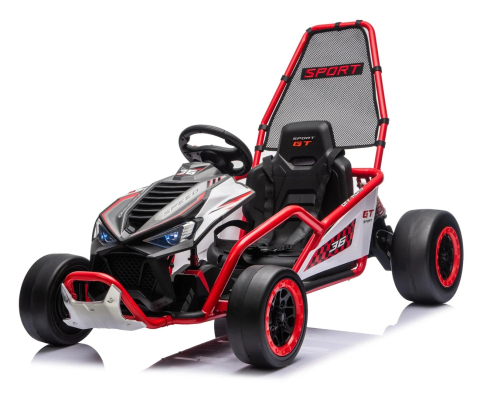 Masinute electrice - Go-Kart electric cu functie DRIFT, recomandat 4-8 ani, 300W, 24V 10Ah, scaun tapitat, rosu
