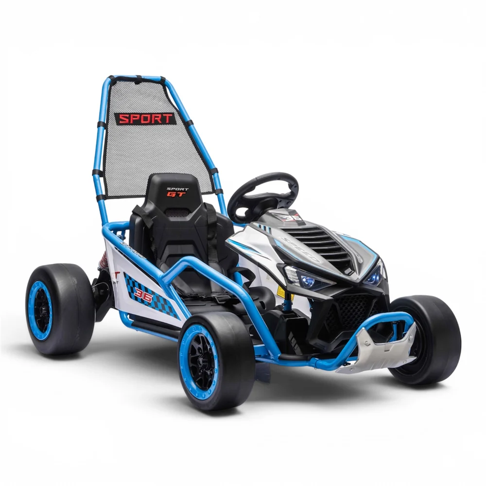Go-Kart electric cu functie DRIFT, recomandat 4-8 ani, 300W, 24V 10Ah, scaun tapitat, albastru [2]