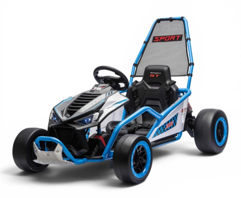 Masinute electrice - Go-Kart electric cu functie DRIFT, recomandat 4-8 ani, 300W, 24V 10Ah, scaun tapitat, albastru