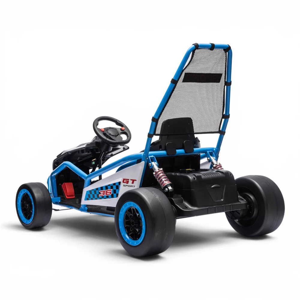 Go-Kart electric cu functie DRIFT, recomandat 4-8 ani, 300W, 24V 10Ah, scaun tapitat, albastru [4]