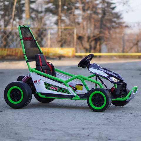 Go-Kart electric cu functie DRIFT, recomandat 4-8 ani, 300W, 24V 10Ah, scaun tapitat, verde [9]