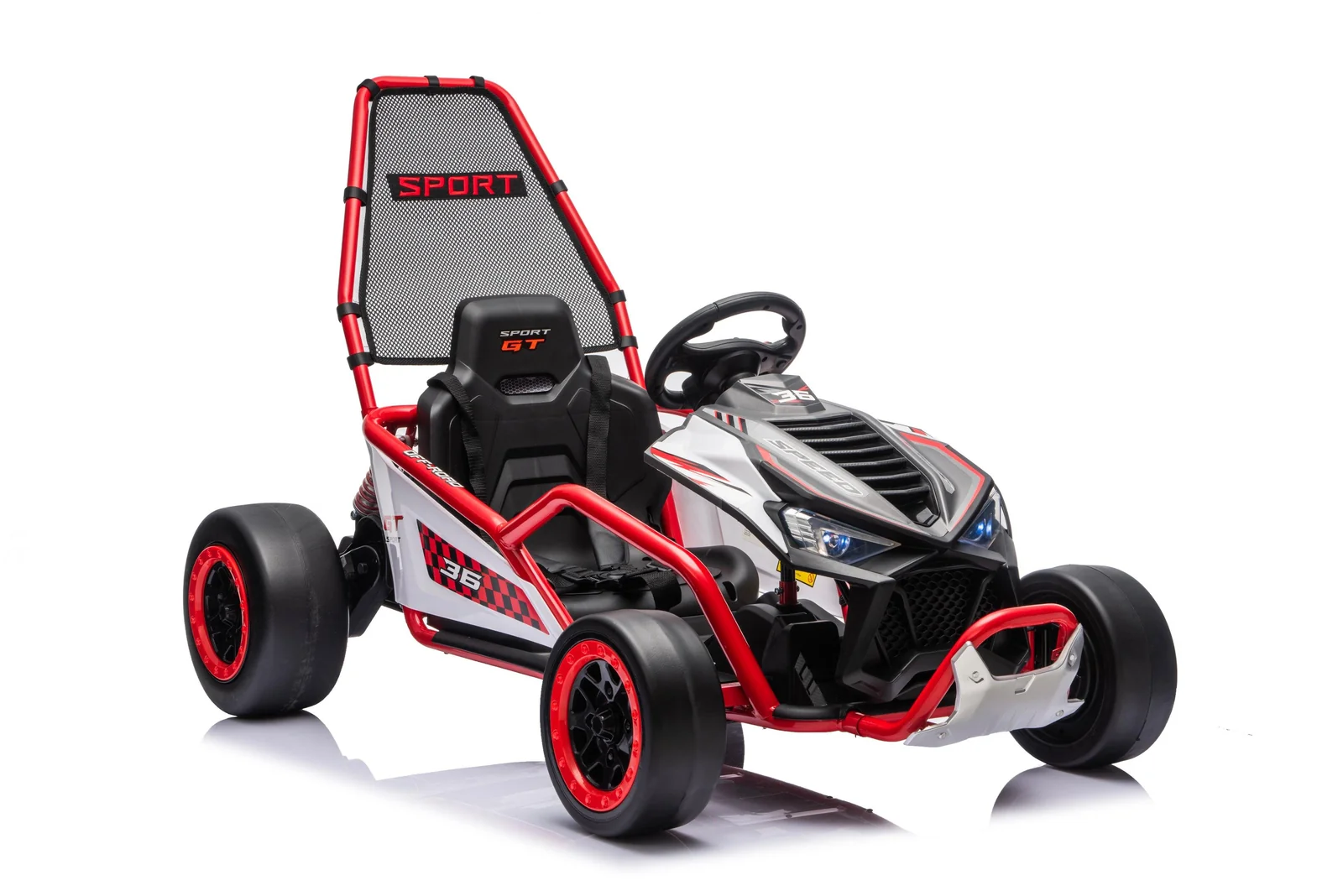 Go-Kart electric cu functie DRIFT, recomandat 4-8 ani, 300W, 24V 10Ah, scaun tapitat, rosu [7]