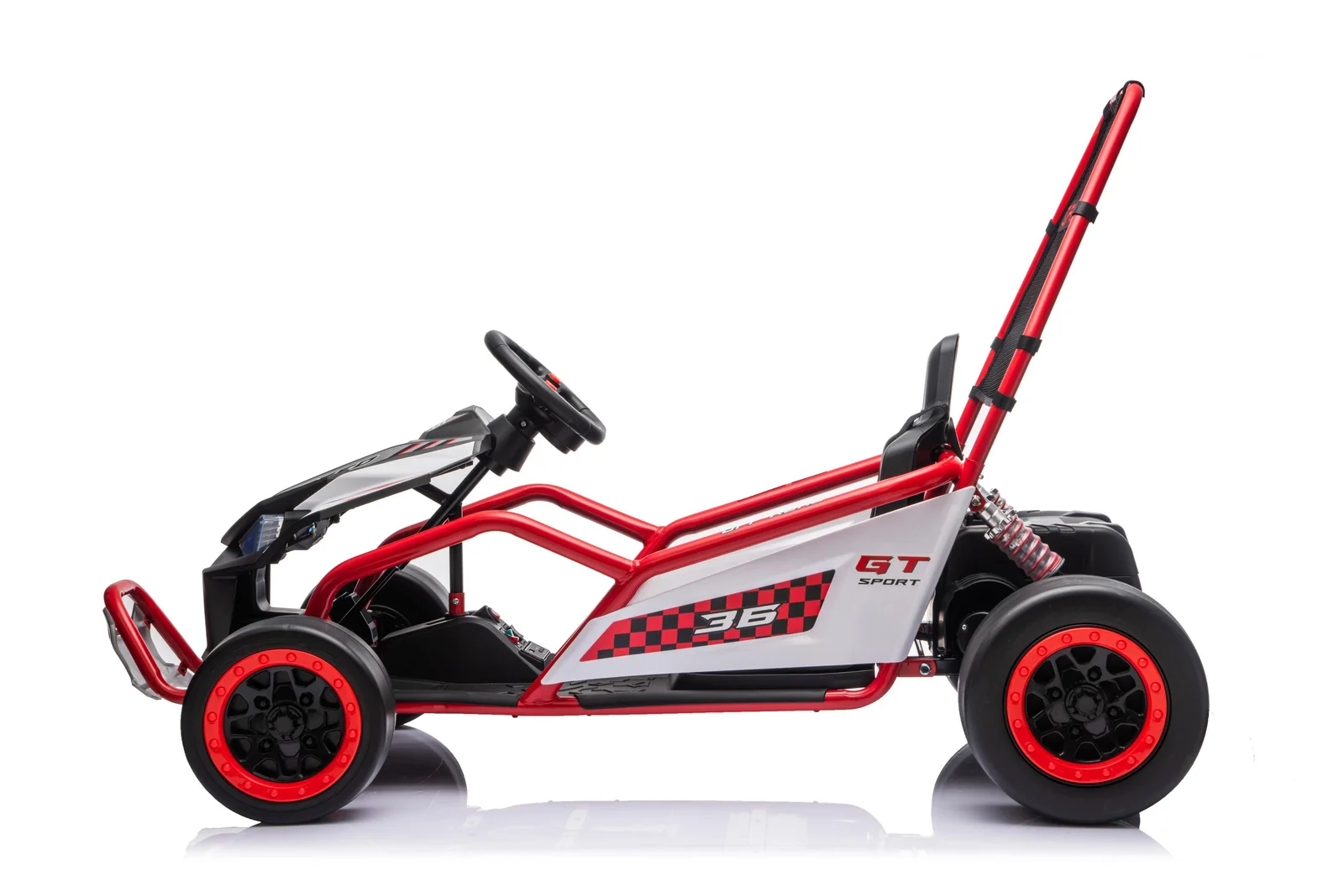 Go-Kart electric cu functie DRIFT, recomandat 4-8 ani, 300W, 24V 10Ah, scaun tapitat, rosu [4]