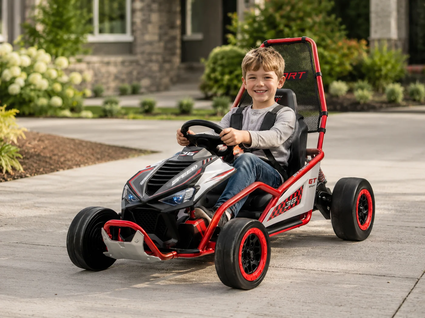 Go-Kart electric cu functie DRIFT, recomandat 4-8 ani, 300W, 24V 10Ah, scaun tapitat, rosu [1]