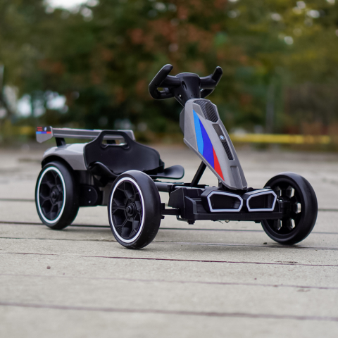 Go-Kart electric recomandat pentru copii 3-7 ani, 70W 12V 4.5Ah, cu roti moi si telecomanda, gri [2]