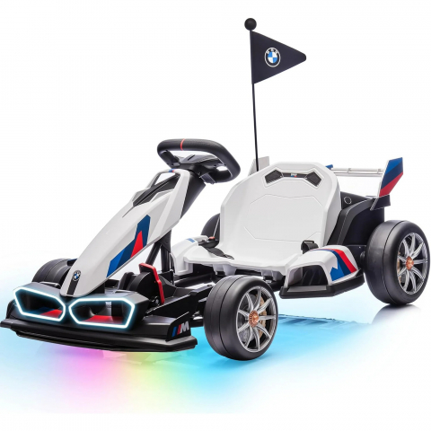 Masinute electrice - Kart electric pentru copii  BMW Motosport  putere 500W, sasiu ajustabil, Alb