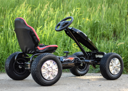 Kinderauto GO Kart cu pedale de la FORD cu ROTI Gonflabile si scaun tapitat #Negru [6]