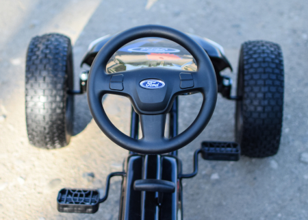 Kinderauto GO Kart cu pedale de la FORD cu ROTI Gonflabile si scaun tapitat #Negru [12]