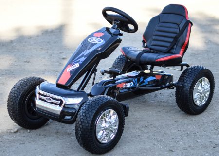 Kinderauto GO Kart cu pedale de la FORD cu ROTI Gonflabile si scaun tapitat #Negru [2]