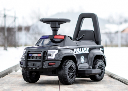 Masinuta electrica de politie Kinderauto Police 30W 6V cu megafon si music player, bluetooth, culoare Negru [1]