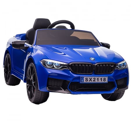 Masinute electrice - Masinuta electrica albastra pentru copii BMW M5, scaun tapitat si roti moi