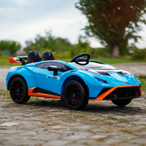 Masinuta electrica cu functie drift Lamborghini Huracan STO, putere 220W, 12V Premium, albastra [10]