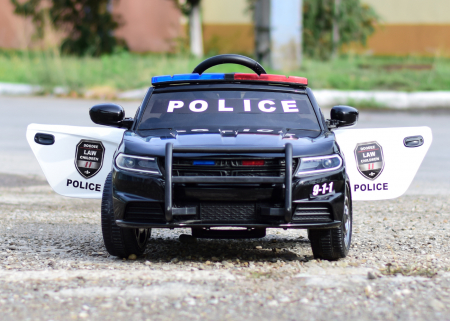 Masinuta electrica de politie Kinderauto JC666 70W 12V cu scaun tapitat, culoare Negru [2]