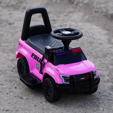 Masinuta electrica de politie Kinderauto Police 30W 6V cu megafon si music player, bluetooth, culoare Roz [9]