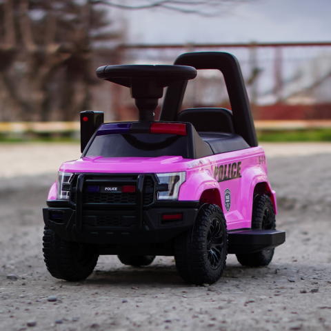 Masinuta electrica de politie Kinderauto Police 30W 6V cu megafon si music player, bluetooth, culoare Roz [3]