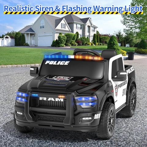 Masinuta electrica de politie pentru 2 copii, DODGE RAM 2500 REBEL, 400W, 24V, echipare, premium, neagra [16]
