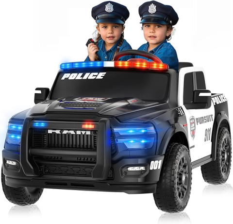 Masinuta electrica de politie pentru 2 copii, DODGE RAM 2500 REBEL, 400W, 24V, echipare, premium, neagra [1]