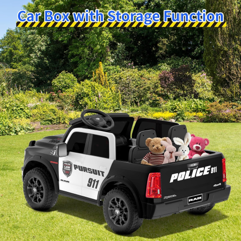 Masinuta electrica de politie pentru 2 copii, DODGE RAM 2500 REBEL, 400W, 24V, echipare, premium, neagra [17]
