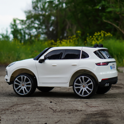 Masinuta electrica pentru 2 copii, Porsche Cayenne XXL, cu roti moi si scaun tapitat, 180W, 12V,  alba [8]