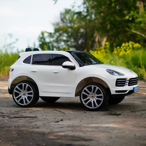 Masinuta electrica pentru 2 copii, Porsche Cayenne XXL, cu roti moi si scaun tapitat, 180W, 12V,  alba [14]