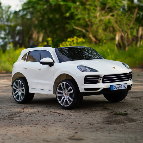 Masinuta electrica pentru 2 copii, Porsche Cayenne XXL, cu roti moi si scaun tapitat, 180W, 12V,  alba [4]
