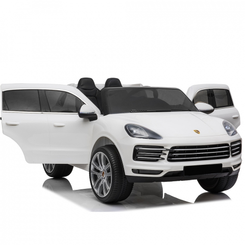 Masinute electrice - Masinuta electrica pentru 2 copii, Porsche Cayenne XXL, cu roti moi si scaun tapitat, 180W, 12V,  alba
