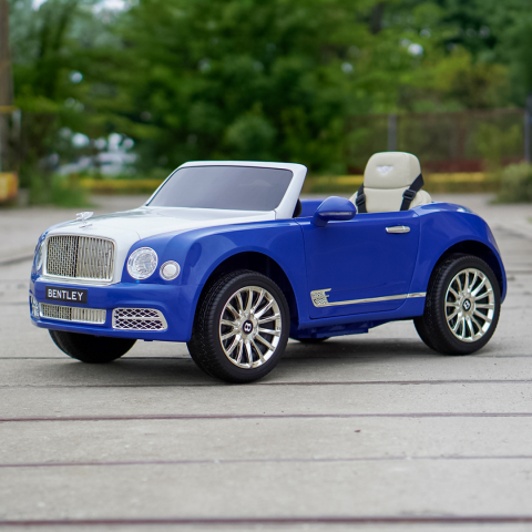 Masinuta electrica pentru copii Bentley Mulsanne 90W cu roti moi si scaun tapitat, albastru [3]