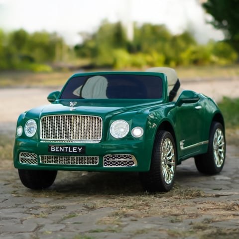 Masinuta electrica pentru copii Bentley Mulsanne 90W cu roti moi si scaun tapitat, verde [3]