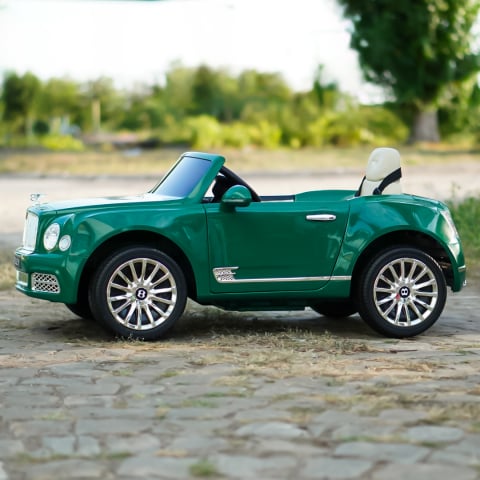 Masinuta electrica pentru copii Bentley Mulsanne 90W cu roti moi si scaun tapitat, verde [5]