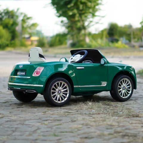 Masinuta electrica pentru copii Bentley Mulsanne 90W cu roti moi si scaun tapitat, verde [11]