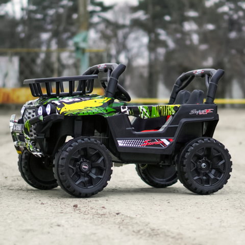 Masinuta electrica pentru copii, Kinderauto CAPE-X 4x4 100W, 12V, scaun tapitat, grafiti Green [4]