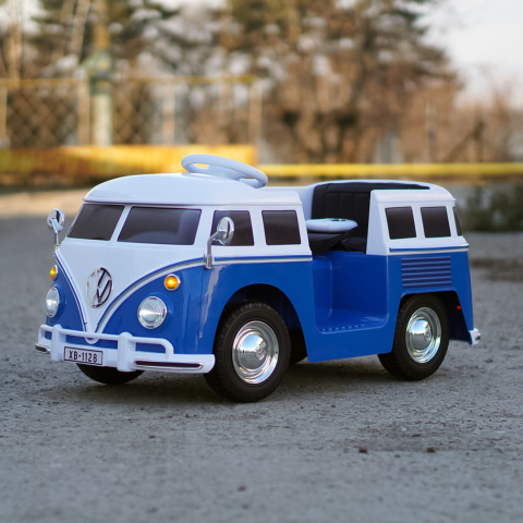 Masinuta electrica pentru copii, VW Samba Bus 70W, baterie 12V 7Ah, roti moi, scaun tapitat, culoare albastra [9]
